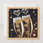 Champagne Fluiten met Hart Bubbels Valentijn Feestdagenkaart (Voorkant)
