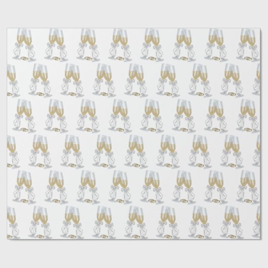 Champagne-fluiten met trouwringen cadeaupapier (Vlak)