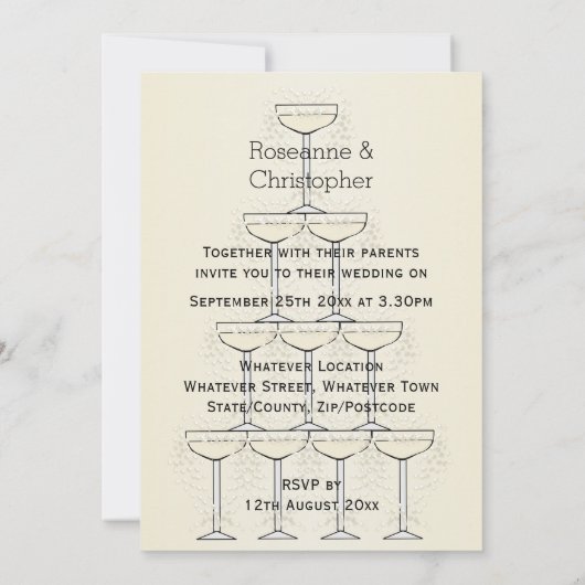 Champagne Fluiten Ontwerp Champagne Gekleurde Brui Kaart (Achterkant)