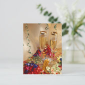 Champagne-fluiten, wimpels en luidsprekers briefkaart (Staand voorkant)