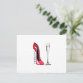 Champagne Flute Glass en Corkschroef Stiletto Shoe Briefkaart (Staand voorkant)