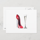 Champagne Flute Glass en Corkschroef Stiletto Shoe Briefkaart (Voorkant / Achterkant)