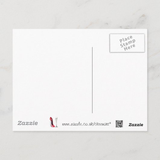 Champagne Flute Glass en Corkschroef Stiletto Shoe Briefkaart (Achterkant)