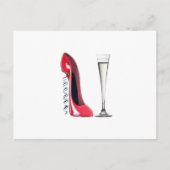 Champagne Flute Glass en Corkschroef Stiletto Shoe Briefkaart (Voorkant)