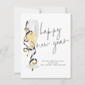 Champagne Flute Script Happy Nieuwjaar Notitiekaartje (Voorkant)