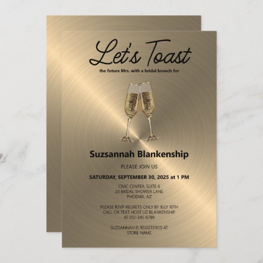 Champagne Flute Toast Bridal Shower Template Kaart (Voorkant / Achterkant)