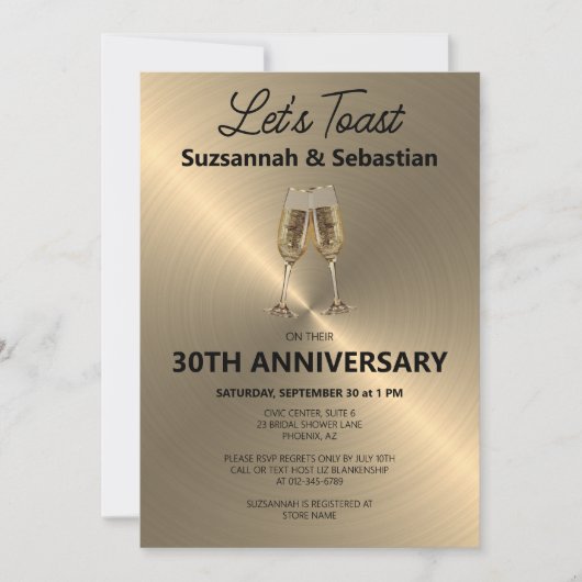 Champagne Flute Toast op Faux Metallic Kaart (Voorkant)