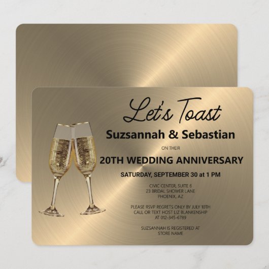 Champagne Flute Toast op Faux Metallic Kaart (Voorkant / Achterkant)