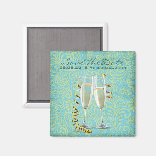  champagne flutes blauwgroen gouddamtbruiloft magneet (Voorkant / Achterkant)