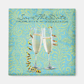  champagne flutes blauwgroen gouddamtbruiloft magneet (Voorkant)