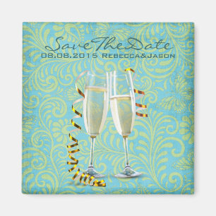  champagne flutes blauwgroen gouddamtbruiloft magneet