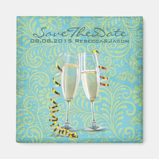  champagne flutes blauwgroen gouddamtbruiloft magneet (Voorkant)