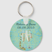 champagne flutes blauwgroen gouddamtbruiloft sleutelhanger (Voorkant)
