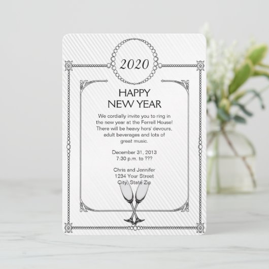 Champagne Flutes New Years Eve Party Kaart (Staand voorkant)