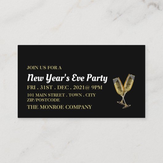 Champagne Flutes, New Year's Eve Party Ticket Informatiekaartje (Achterkant)