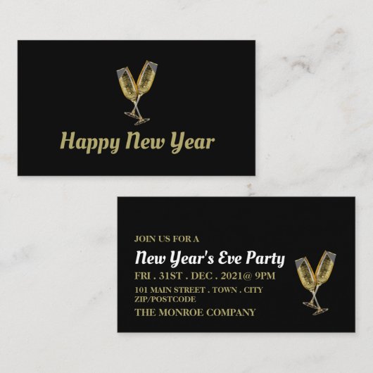Champagne Flutes, New Year's Eve Party Ticket Informatiekaartje (Voorkant / Achterkant)