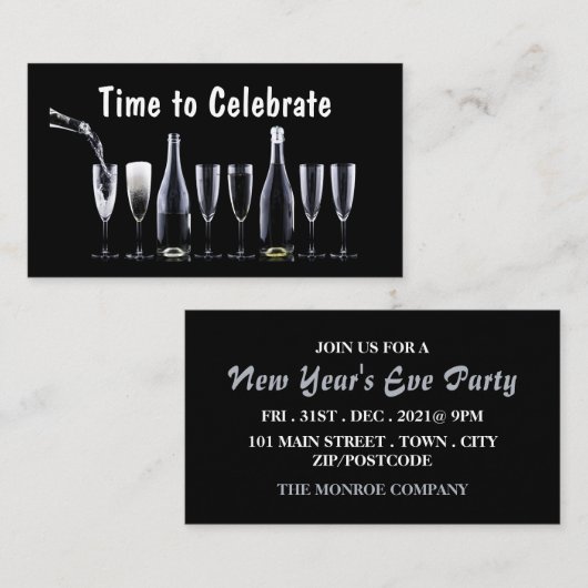 Champagne Flutes, New Year's Eve Party Ticket Informatiekaartje (Voorkant / Achterkant)