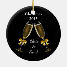 Champagne Flutes on Black Keramisch Ornament