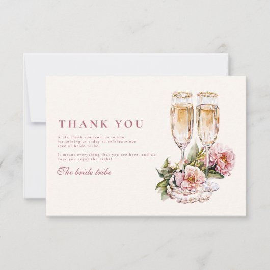 Champagne Flutes & Pearls Bridal Shower Bedankkaart (Voorkant)