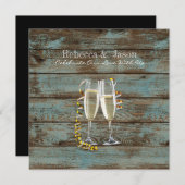 champagne flutes rustige blue barn bruiloft kaart (Voorkant / Achterkant)