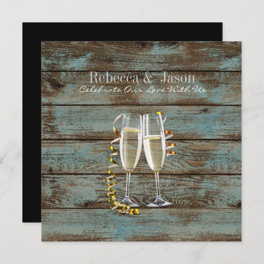 champagne flutes rustige blue barn bruiloft kaart (Voorkant / Achterkant)