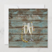 champagne flutes rustige blue barn bruiloft kaart (Voorkant)