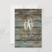 champagne flutes rustige blue barn bruiloft kaart (Voorkant)
