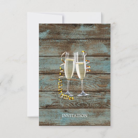 champagne flutes rustige blue barn bruiloft kaart (Voorkant)