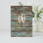champagne flutes rustige blue barn bruiloft kaart (Staand voorkant)