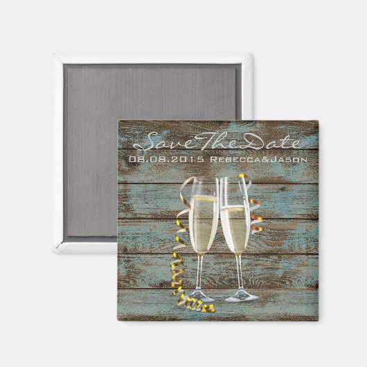 champagne flutes rustige blue barn bruiloft magneet (Voorkant / Achterkant)