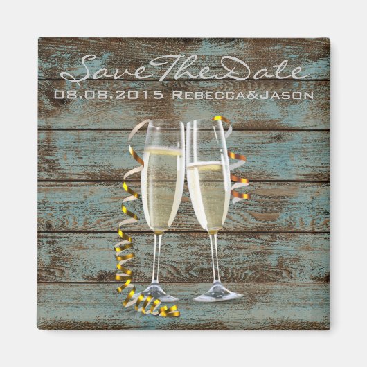 champagne flutes rustige blue barn bruiloft magneet (Voorkant)