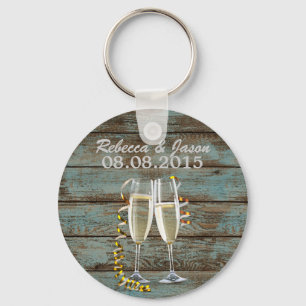 champagne flutes rustige blue barn bruiloft sleutelhanger