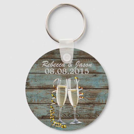 champagne flutes rustige blue barn bruiloft sleutelhanger (Voorkant)