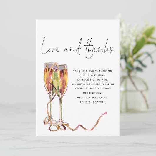 Champagne Flutes Script Photo Weddenschap Bedankkaart (Staand voorkant)