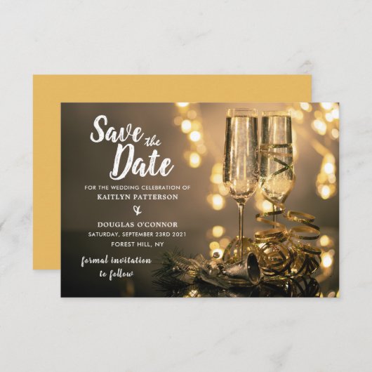 Champagne Flutes, sparen de Datum Informatiekaartje (Voorkant / Achterkant)