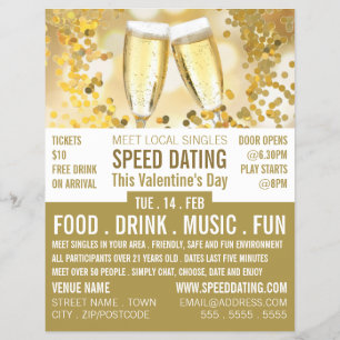 Champagne Flutes, Speed Dating Event Adverteren Flyer