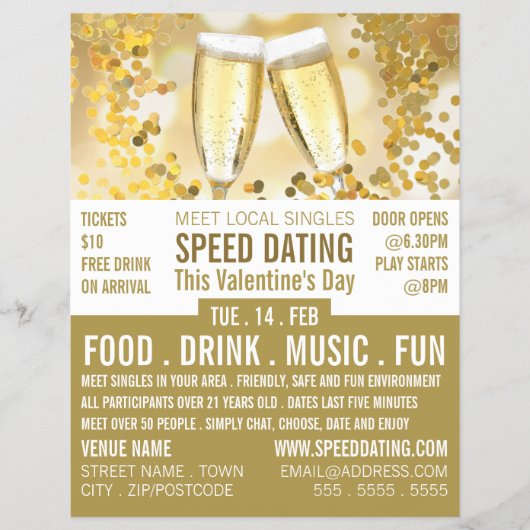 Champagne Flutes, Speed Dating Event Adverteren Flyer (Voorkant)