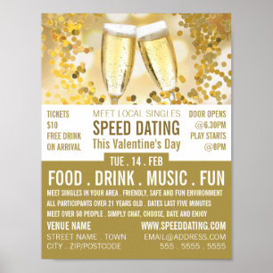 Champagne Flutes, Speed Dating Event Adverteren Poster