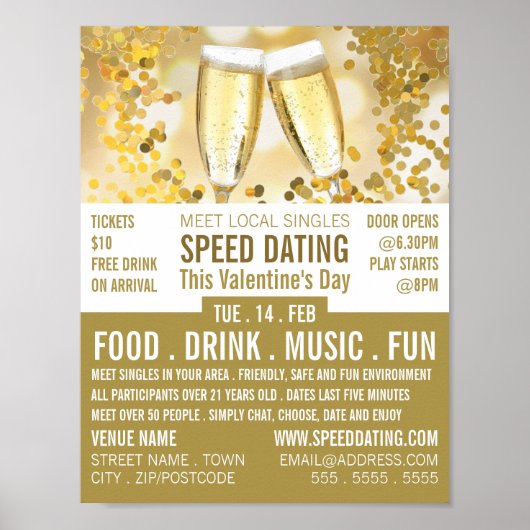 Champagne Flutes, Speed Dating Event Adverteren Poster (Voorkant)