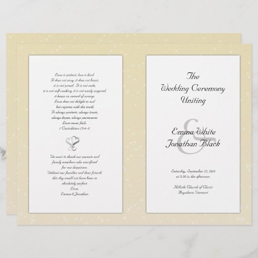 Champagne Folded Christelijk Wedding Programme (Voorkant / Achterkant)