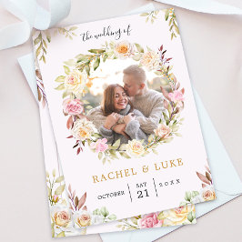 Champagne FOTO Bloemrijke Chic Bruiloft Kaart