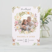 Champagne FOTO Bloemrijke Chic Bruiloft Kaart (Staand voorkant)