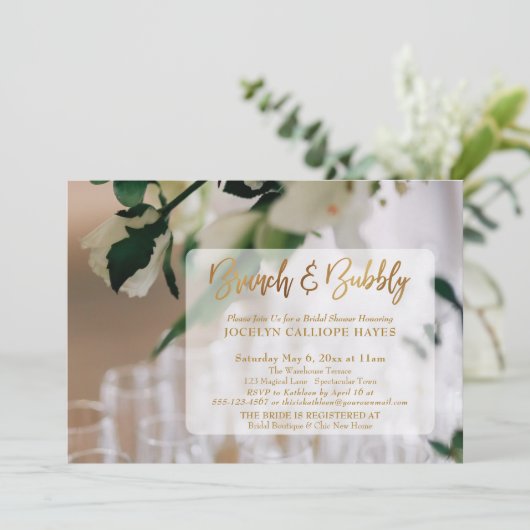 Champagne Foto Brunch & Bubbly Goud Handschrift Kaart (Staand voorkant)