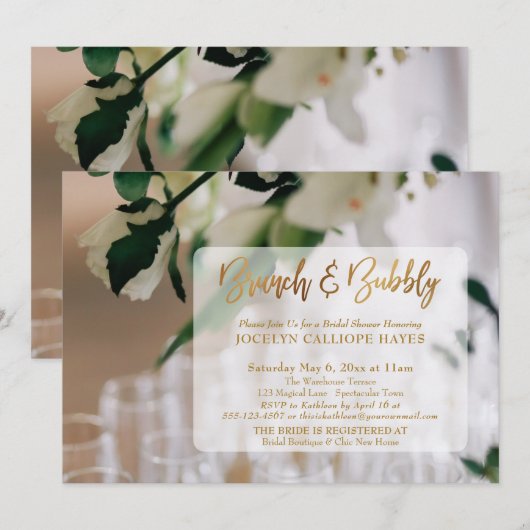 Champagne Foto Brunch & Bubbly Goud Handschrift Kaart (Voorkant / Achterkant)