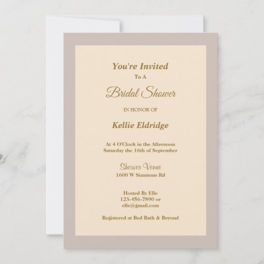 Champagne Framed Bridal Shower Kaart (Voorkant)