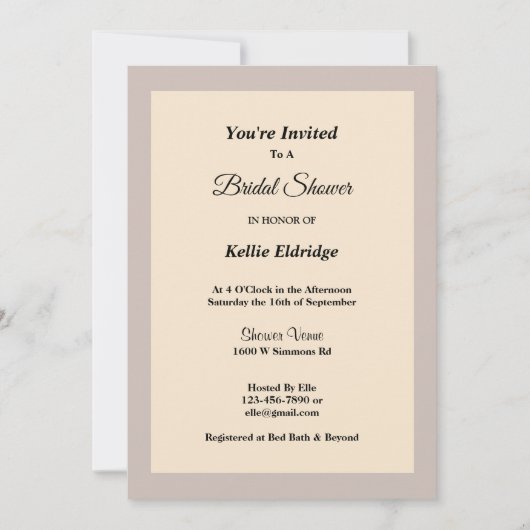 Champagne Framed Bridal Shower Kaart (Voorkant)