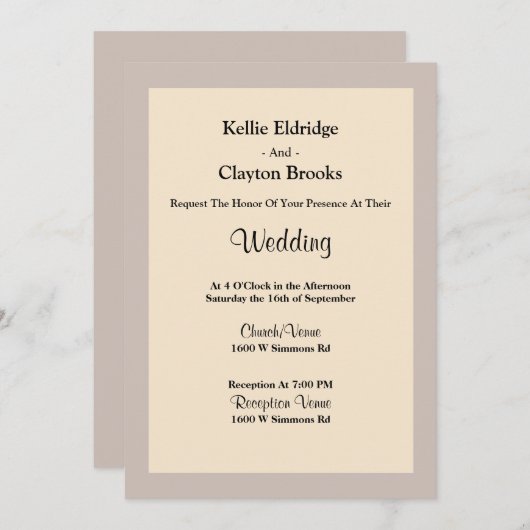 Champagne Framed Wedding Invitation Kaart (Voorkant / Achterkant)