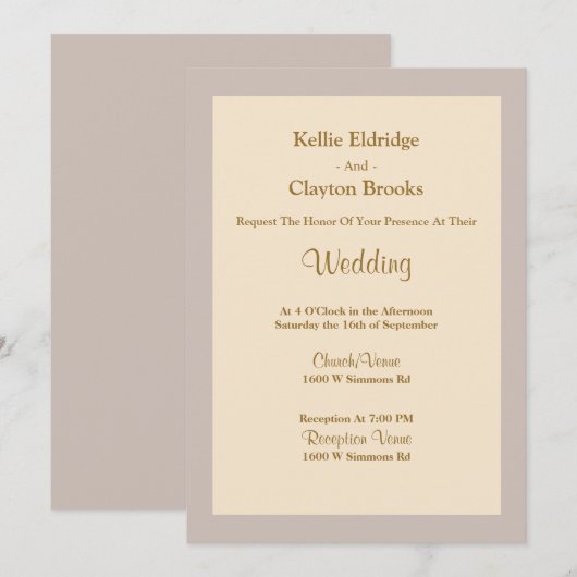 Champagne Framed Wedding Invitation Kaart (Voorkant / Achterkant)