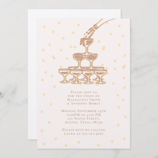 Champagne Franse bruiloft uitnodiging (Voorkant / Achterkant)