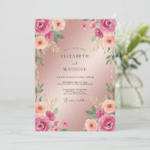Champagne Fuchsia Ranunculus Eucalyptus Bruiloft Kaart (Staand voorkant)